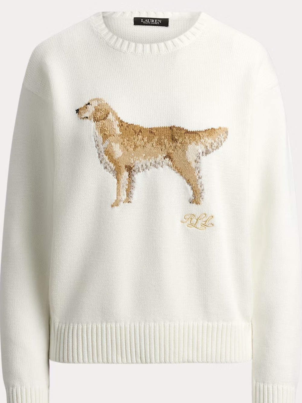 Ralph Lauren Woman’s Off White Intarsia-Knit Vizsla Crewneck Sweater Sz XXL NWT